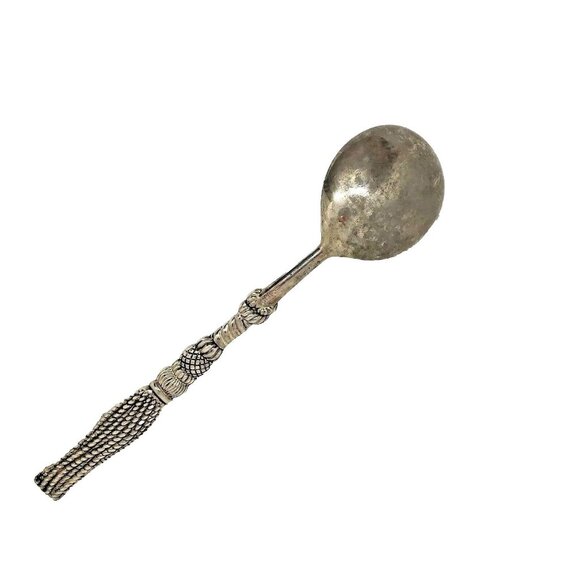 Silea Silver Plate Salad Serving Set Fork & Spoon Textured Rope Handle -Italy - Picture 9 of 14